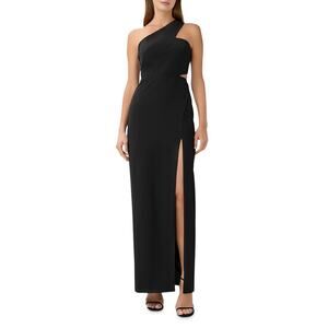Aidan Mattox One-Shoulder Black Crepe Cutout Gown Size 0